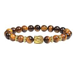 OutFyt Natürliches Tigerauge Stein Armband, Goldenes Buddha Kopf Chakra Kristall Edelstein Armband, Yoga Perlen Stretch Armband Für Frauen, Männer, Paare, Schmuck, Geschenk von OutFyt