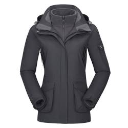 OutPro Damen 3-in-1-Skijacke wasserdicht winddicht Winterjacke Outdoor Wandern mit Fleece gefüttert doppellagige abnehmbare Kapuzen-Funktionsjacke,Grau,M von OutPro