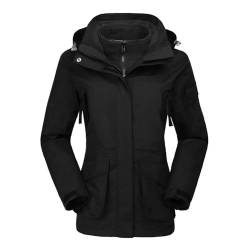 OutPro Damen 3-in-1-Skijacke wasserdicht winddicht Winterjacke Outdoor Wandern mit Fleece gefüttert doppellagige abnehmbare Kapuzen-Funktionsjacke,Schwarz,L von OutPro