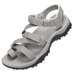 OutPro Damen-Sandalen mit Fußgewölbeunterstützung wasserdichte Wandersandalen leichte Sommer-Strandschuhe verstellbare Outdoor-Sportsandalen am Strand, Grau, 38-EU von OutPro