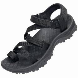 OutPro Damen-Sandalen mit Fußgewölbeunterstützung wasserdichte Wandersandalen leichte Sommer-Strandschuhe verstellbare Outdoor-Sportsandalen am Strand, Schwarz, 40-EU von OutPro