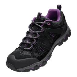 OutPro Damen-Wanderschuhe, leichte Trail-Laufschuhe, rutschfeste, atmungsaktive Outdoor-Sneaker für Trekking, Wandern，schwarz/dunkelviolett，39 von OutPro
