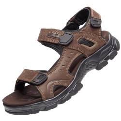 OutPro Herren Ledersandalen, sportSandalenherren, Sommer, offener Zehenbereich, Klettverschluss, Wandern, Outdoor, Strand,Braun 46 von OutPro