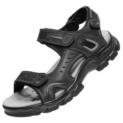 OutPro Herren-Ledersandalen Wandern Outdoor Wasser Strand Sport Herren-Sandalen für den Sommer mit offenen Zehen verstellbaren Riemen,Schwarz 43 von OutPro