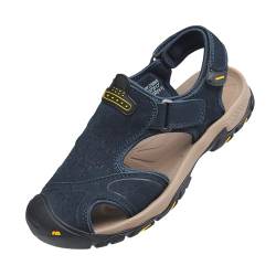 OutPro Herren-Ledersandalen wasserdicht Angeln Sportsandalen Outdoor Strand Sport Bergsteigen Wandern Sandalen für den Sommer,Blau 47 von OutPro