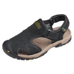 OutPro Herren-Ledersandalen wasserdicht Angeln Sportsandalen Outdoor Strand Sport Bergsteigen Wandern Sandalen für den Sommer,schwarz 41 von OutPro