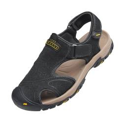 OutPro Herren-Ledersandalen wasserdicht Angeln Sportsandalen Outdoor Strand Sport Bergsteigen Wandern Sandalen für den Sommer,schwarz 43 von OutPro