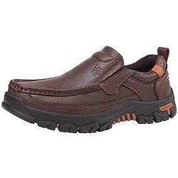 OutPro Herren Mokassins Slip On Loafers Leder Gummisohle Wanderschuhe,Braun,41 EU von OutPro