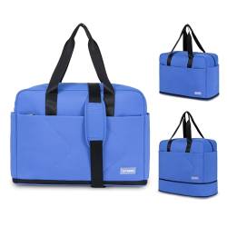 OutSpry Reisetasche Handgepäck Damen, Erweiterbar Weekender Sporttasche mit Laptopfach, Wasserfest Travel Duffle Bag mit Trolley-Hülle für Flugzeug, Klarblau von OutSpry