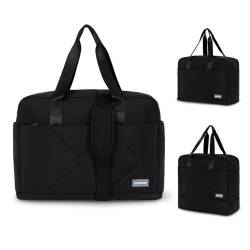 OutSpry Reisetasche Handgepäck Damen, Erweiterbar Weekender Sporttasche mit Laptopfach, Wasserfest Travel Duffle Bag mit Trolley-Hülle für Flugzeug, Schwarz von OutSpry