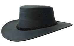 Australien Style Cowboyhut aus Leder mit geflochtenem Hutband geschwungener Krempe, Unisex für Damen, Herren und Kinder-Wetterfest von Outbacker
