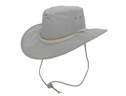 Australien Style Sommerhut mit breite Krempe, Vegan, angenehm leicht, Kinnband inklusive, toller Cowboy-Hut beim Wandern, Reisen, hoher Sonnenschutz am Strand, wasserfest, Unisex von Outbacker