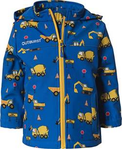 Outburst - Jungen Softshelljacke Übergangsjacke mit Kapuze, 10.000mm Wassersäule, wasserdicht, atmungsaktiv, Winddicht, reflektierend, Gemustert Baustelle - blau - 84834, Größe 80 von Outburst