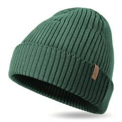 OUTDOOR SHAPING Merinowolle Beanie für Damen & Herren, Unisex Daily Cuffed Plain Strickmütze, Weiche warme Wintermütze, green tea, Einheitsgr��e von Outdoor Shaping