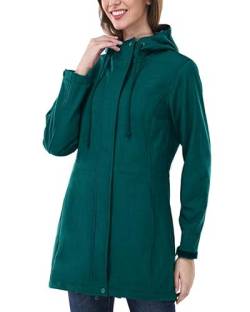 Damen Regenjacke Lange Softshelljacke mit Kapuze Frauen Übergangsjacke Regenmantel Gefütterte Funktionsjacke Wasserdichte Windbreaker Wanderjacke Atmungsaktive Jacke Outdoorjacke Greenkariert XL von Outdoor Ventures