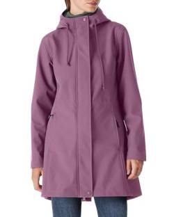 Damen Regenjacke Lange Softshelljacke mit Kapuze Frauen Übergangsjacke Regenmantel Gefütterte Funktionsjacke Wasserdichte Windbreaker Wanderjacke Atmungsaktive Outdoorjacke Rosa-Lila L von Outdoor Ventures