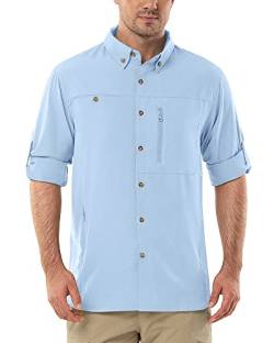 Herren Langarm Hemd Outdoor Hemd Männer Langarmhemd Schnelltrocknendes Leichtes Funktionshemd Atmungsaktive Shirts 50+ UV-Schutz mit Taschen Arbeitshemd für Angeln Laufen Wandern Camping Hellblau 2XL von Outdoor Ventures