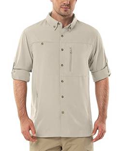 Herren Langarm Hemd Outdoor Hemd Männer Langarmhemd Schnelltrocknendes Leichtes Funktionshemd Atmungsaktive Shirts 50+ UV-Schutz mit Taschen Arbeitshemd für Angeln Laufen Wandern Camping Khaki S von Outdoor Ventures