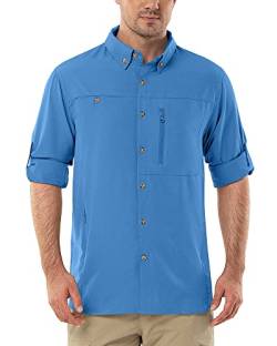 Herren Langarm Hemd Outdoor Hemd Männer Langarmhemd Schnelltrocknendes Leichtes Funktionshemd Atmungsaktive Shirts 50+ UV-Schutz mit Taschen Arbeitshemd für Angeln Laufen Wandern Camping Marineblau M von Outdoor Ventures