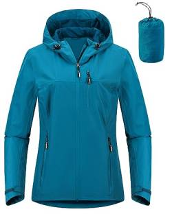 Outdoor Ventures Damen Regenjacke 10000MM Wasserdicht Leichte Gefüttert Packbar Sportjacke Funktionsjacke Atmungsaktiv Fahrrad Jacke mit Kapuze Blau 3XL von Outdoor Ventures