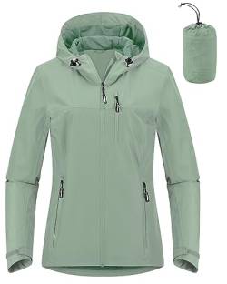 Outdoor Ventures Damen Regenjacke 10000MM Wasserdicht Leichte Gefüttert Packbar Sportjacke Funktionsjacke Atmungsaktiv Fahrrad Jacke mit Kapuze Mintgrün XL von Outdoor Ventures