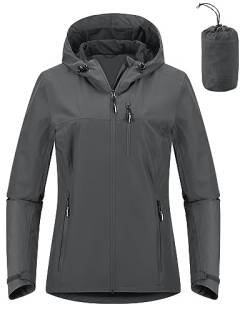 Outdoor Ventures Damen Regenjacke 10000MM Wasserdicht Leichte Gefüttert Packbar Sportjacke Funktionsjacke Atmungsaktiv Fahrrad Jacke mit Kapuze Schlichte Asche XS von Outdoor Ventures