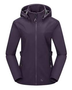 Outdoor Ventures Damen Softshelljacke Kurze Gefütterte Funktionsjacke Wasserdichte Übergangsjacke mit Abnehmbarer Kapuze Regenjacke Outdoor Regenmantel Softshellmantel für Wandern Laufen Lila M von Outdoor Ventures