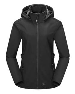 Outdoor Ventures Damen Softshelljacke Kurze Gefütterte Wasserdichte Übergangsjacke mit Abnehmbarer Kapuze Regenjacke Funktionsjacke Outdoor Regenmantel für Wandern Laufen Sporten Dunkelgrau 2XL von Outdoor Ventures