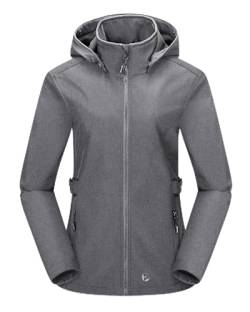 Outdoor Ventures Damen Softshelljacke Kurze Gefütterte Wasserdichte Übergangsjacke mit Abnehmbarer Kapuze Regenjacke Funktionsjacke Outdoor Regenmantel für Wandern Laufen Sporten Grau 2XL von Outdoor Ventures