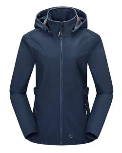 Outdoor Ventures Damen Softshelljacke Kurze Gefütterte Wasserdichte Übergangsjacke mit Abnehmbarer Kapuze Regenjacke Funktionsjacke Outdoor Regenmantel für Wandern Laufen Sporten Navy Blau M von Outdoor Ventures