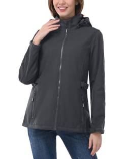 Outdoor Ventures Damen Softshelljacke Kurze Gefütterte Wasserdichte Übergangsjacke mit Abnehmbarer Kapuze Regenjacke Funktionsjacke Outdoor Regenmantel für Wandern Laufen Sporten Schwarzkariert 2XL von Outdoor Ventures