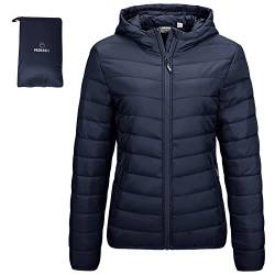 Outdoor Ventures Damen Steppjacke Leichte Packbare Übergangsjacke Warme Winterjacke mit Kapuze für Frauen Gefüttert Pufferjacke mit Taschen für Freizeit Wandern Reisen Dunkelblau 2XL von Outdoor Ventures