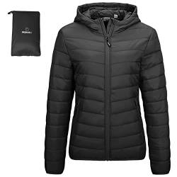 Outdoor Ventures Damen Steppjacke Leichte Packbare Übergangsjacke Warme Winterjacke mit Kapuze für Frauen Gefüttert Pufferjacke mit Taschen für Freizeit Wandern Reisen Schwarz M von Outdoor Ventures