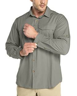 Outdoor Ventures Hemd Herren Freizeithemd Langarm Outdoor Shirt Atmungsaktive Schnell Trocknende Funktionshemd, Männer Frühling Sommer UV-Schutz Sportshirt Grau Grün S von Outdoor Ventures