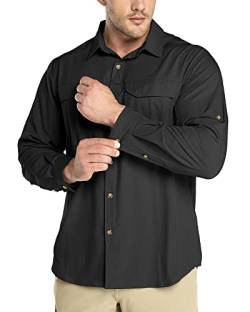 Outdoor Ventures Hemd Herren Freizeithemd Langarm Outdoor Shirt Atmungsaktive Schnell Trocknende Funktionshemd, Männer Frühling Sommer UV-Schutz Sportshirt Schwarz L von Outdoor Ventures