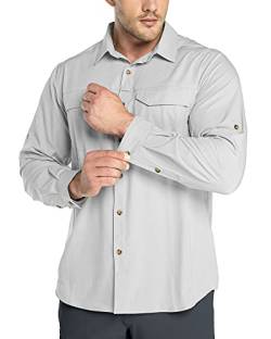 Outdoor Ventures Hemd Herren Freizeithemd Langarm Outdoor Shirt Atmungsaktive Schnell Trocknende Funktionshemd, Männer Frühling Sommer UV-Schutz Sportshirt Silber grau L von Outdoor Ventures