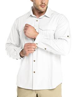 Outdoor Ventures Hemd Herren Freizeithemd Langarm Outdoor Shirt Atmungsaktive Schnell Trocknende Funktionshemd, Männer Frühling Sommer UV-Schutz Sportshirt Weiß 2XL von Outdoor Ventures