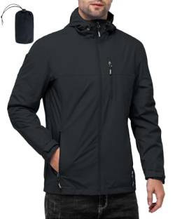 Outdoor Ventures Herren Leichte Wasserdichte Jacke Winddichte Regenmäntel Pack Away Kapuzenjacken Windbreaker für Camping Angeln Laufen Radfahren Schwarz XXL von Outdoor Ventures