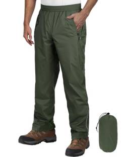 Outdoor Ventures Herren Regenhose Fahrrad Wasserdicht Atmungsaktiv Überziehhose Winddicht Outdoorhose Wanderhose Winddicht Leichte Trekkinghose Packbar Dunkelgrün XL/34 Schrittlänge von Outdoor Ventures