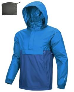 Outdoor Ventures Herren Regenjacke Wasserdichter Pullover mit Kapuze Packbare Reflektierende Jacke Leichte Fahrrad Windjacke Atmungsaktive Softshelljacke für Wandern Königsblau/Klassisch Blau XL von Outdoor Ventures