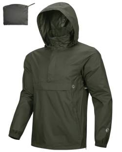 Outdoor Ventures Herren Regenjacke Wasserdichter Pullover mit Kapuze Packbare Reflektierende Jacke Leichte Fahrrad Windjacke Atmungsaktive Softshelljacke für Wandern Laufen Outdoor Armeegrün 3XL von Outdoor Ventures