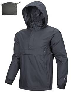 Outdoor Ventures Herren Regenjacke Wasserdichter Pullover mit Kapuze Packbare Reflektierende Jacke Leichte Fahrrad Windjacke Atmungsaktive Softshelljacke für Wandern Laufen Outdoor Dunkelgrau 2XL von Outdoor Ventures