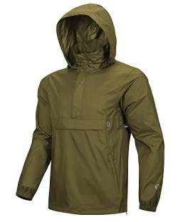 Outdoor Ventures Herren Regenjacke Wasserdichter Pullover mit Kapuze Packbare Reflektierende Jacke Leichte Fahrrad Windjacke Atmungsaktive Softshelljacke für Wandern Laufen Outdoor Grasgrün 2XL von Outdoor Ventures