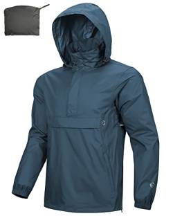 Outdoor Ventures Herren Regenjacke Wasserdichter Pullover mit Kapuze Packbare Reflektierende Jacke Leichte Fahrrad Windjacke Atmungsaktive Softshelljacke für Wandern Laufen Outdoor Knallblau 2XL von Outdoor Ventures