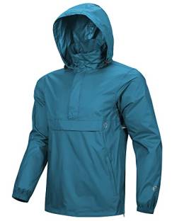 Outdoor Ventures Herren Regenjacke Wasserdichter Pullover mit Kapuze Packbare Reflektierende Jacke Leichte Fahrrad Windjacke Atmungsaktive Softshelljacke für Wandern Laufen Outdoor Moroccan Blau 4XL von Outdoor Ventures