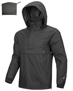 Outdoor Ventures Herren Regenjacke Wasserdichter Pullover mit Kapuze Packbare Reflektierende Jacke Leichte Fahrrad Windjacke Atmungsaktive Softshelljacke für Wandern Laufen Outdoor Schwarz 2XL von Outdoor Ventures