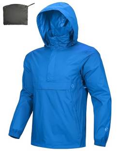 Outdoor Ventures Herren Regenjacke Wasserdichter Pullover mit Kapuze Packbare Reflektierende Jacke Leichte Fahrrad Windjacke Atmungsaktive Softshelljacke für Wandern Laufen Outdoor Seeblau 3XL von Outdoor Ventures