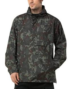 Outdoor Ventures Herren Regenjacke Wasserdichter Pullover mit Kapuze Packbare Reflektierende Jacke Leichte Fahrrad Windjacke Atmungsaktive Softshelljacke für Wandern Laufen Outdoor Waldtarnung 2XL von Outdoor Ventures