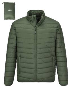 Outdoor Ventures Herren Steppjacke Leichte Warme Übergangsjacke Packbare Pufferjacke, Wasserbeständige Outdoorjacke für Outdoor Casual Armeegrün L von Outdoor Ventures