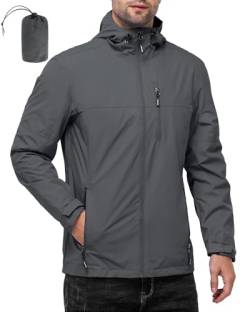 Outdoor Ventures Herrenjacke, leicht, wasserdicht, winddicht, Regenmäntel, verstaubar, Kapuzenjacken, Windbreaker für Camping, Angeln, Laufen, Radfahren, dunkelgrau, M von Outdoor Ventures